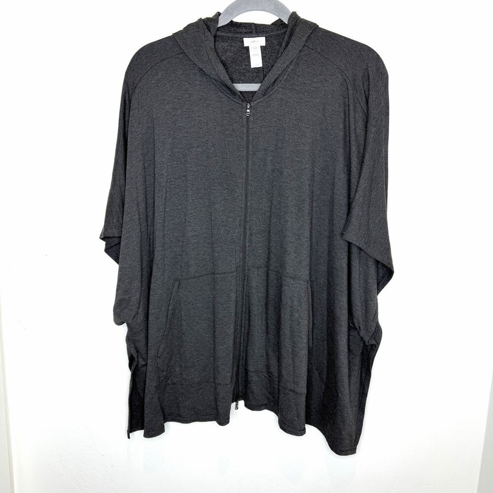 J Jill Fit Zip Front Hooded Poncho Womens Plus 1X 2X Dark Gray Jersey